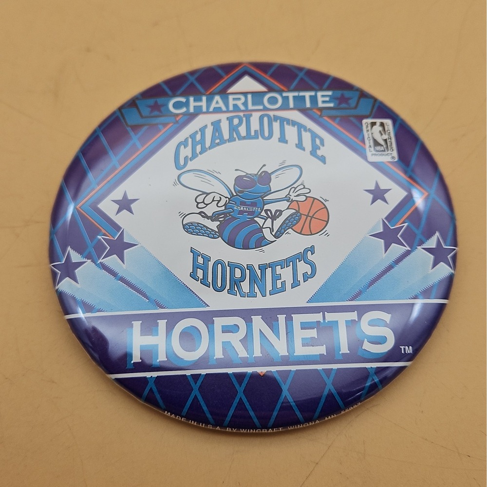 Vintage Charlotte Hornets Button Pinback 3.5" NBA Basketball Wincraft 90s